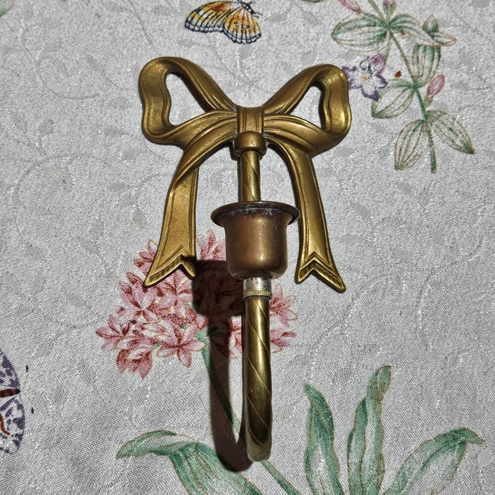 vintage cottagecore coquette brass bow ribbon wall sconce